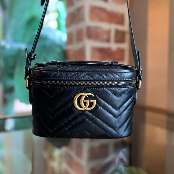 GUCCI GG Marmont Vanity Black Matelassé Leather Crossbody Bag - Picture 1 of 14